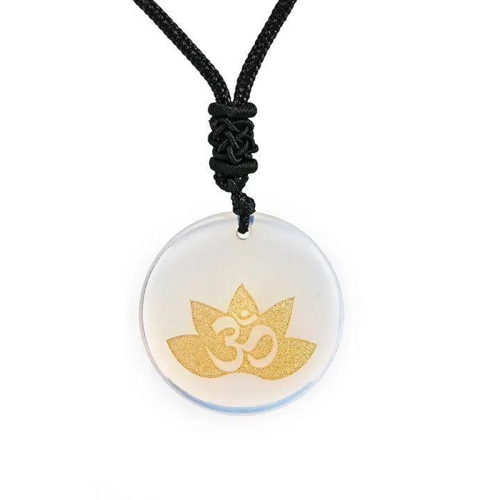 Buddha Stones OM Lotus Symbol Various Crystal Amethyst Tiger Eye Healing Necklace Pendant - BWOOOH - Opal(Synthetic)