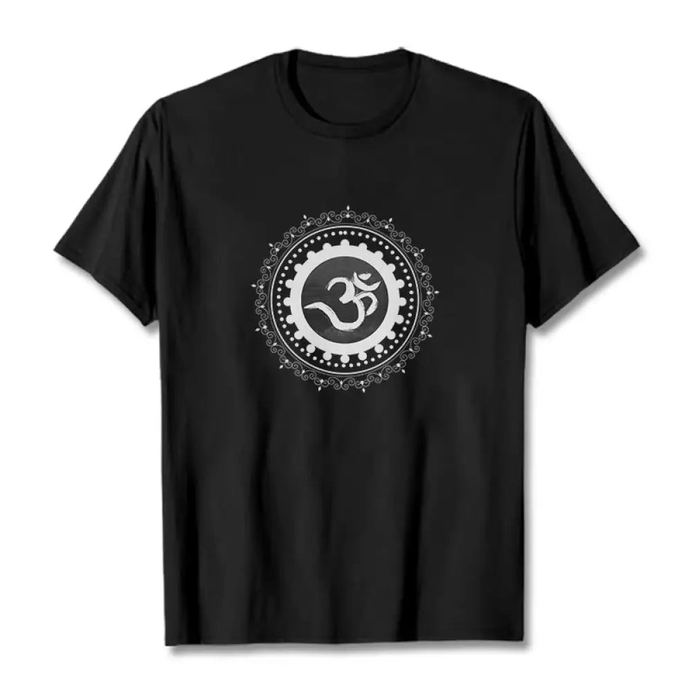Buddha Stones Om Mandala Pattern Cotton Tee T-shirt - Black / S - T-Shirts