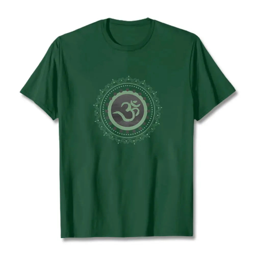 Buddha Stones Om Mandala Pattern Cotton Tee T-shirt - ForestGreen / S - T-Shirts