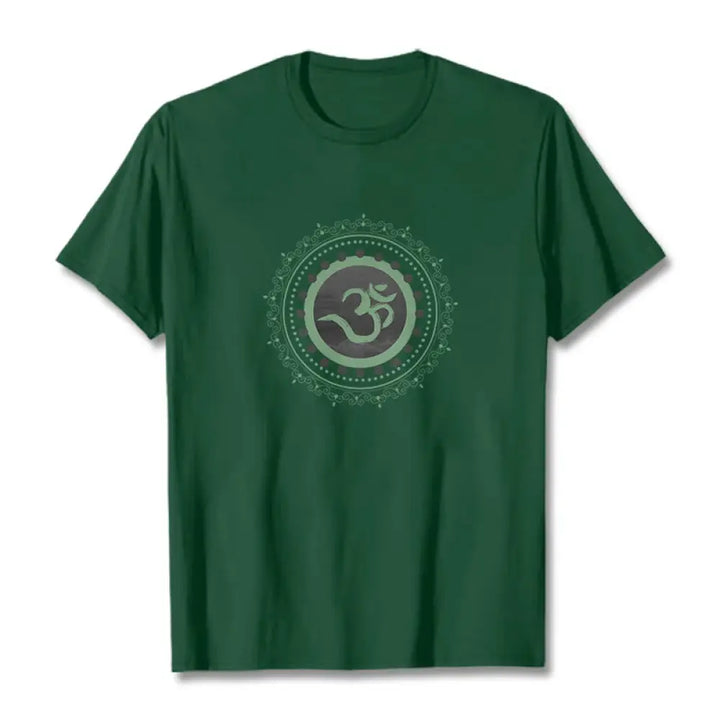 Buddha Stones Om Mandala Pattern Cotton Tee T-shirt - ForestGreen / S - T-Shirts