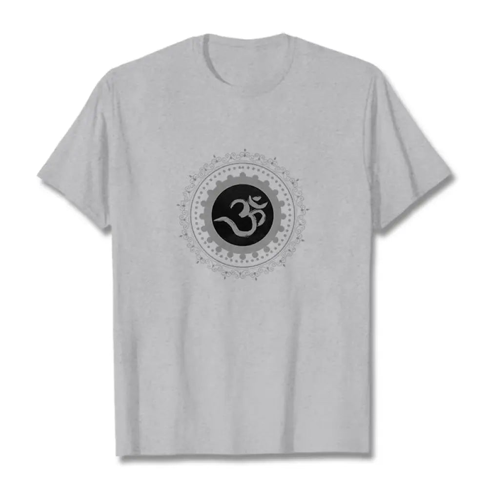 Buddha Stones Om Mandala Pattern Cotton Tee T-shirt - LightGrey / S - T-Shirts