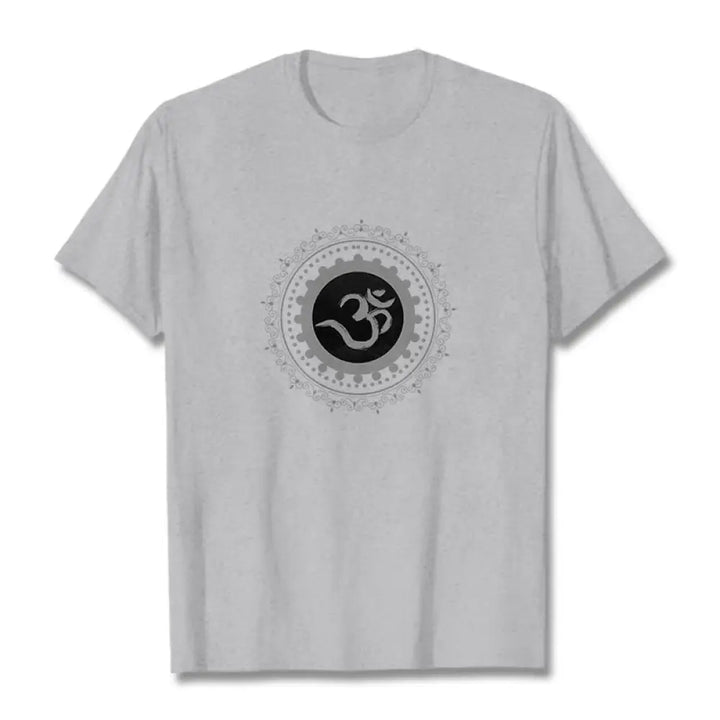 Buddha Stones Om Mandala Pattern Cotton Tee T-shirt - LightGrey / S - T-Shirts
