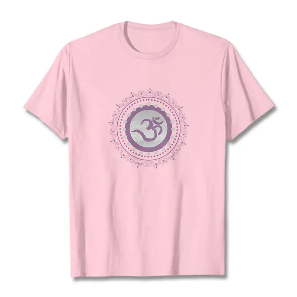 Buddha Stones Om Mandala Pattern Cotton Tee T-shirt - LightPink / S - T-Shirts