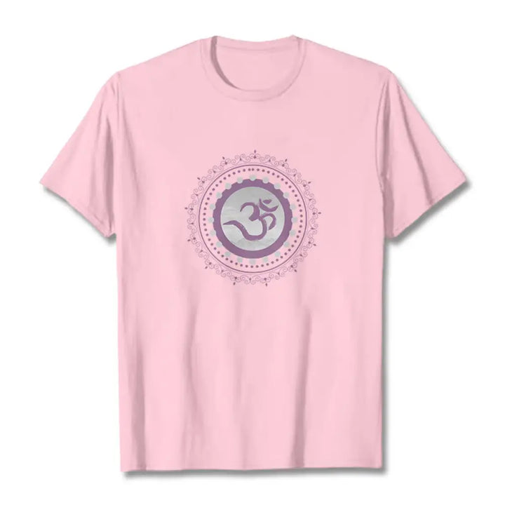 Buddha Stones Om Mandala Pattern Cotton Tee T-shirt - LightPink / S - T-Shirts