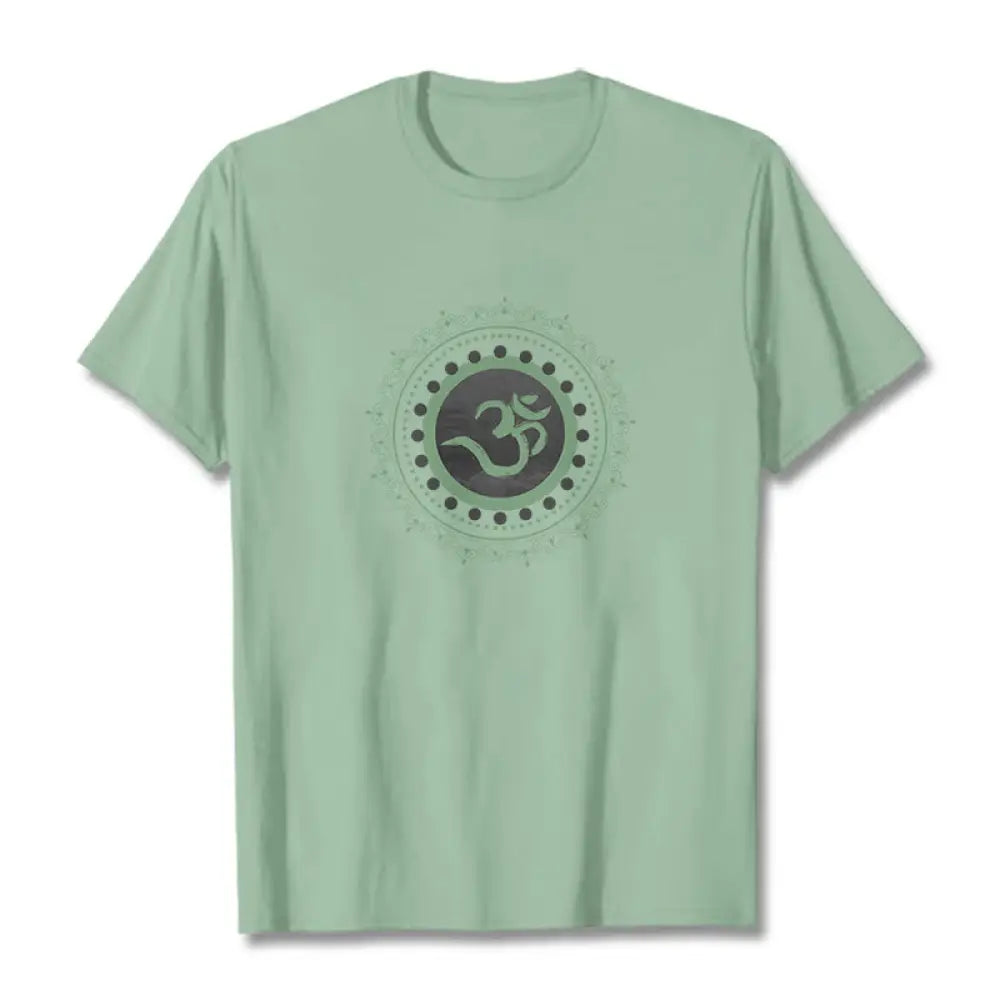 Buddha Stones Om Mandala Pattern Cotton Tee T-shirt - PaleGreen / S - T-Shirts