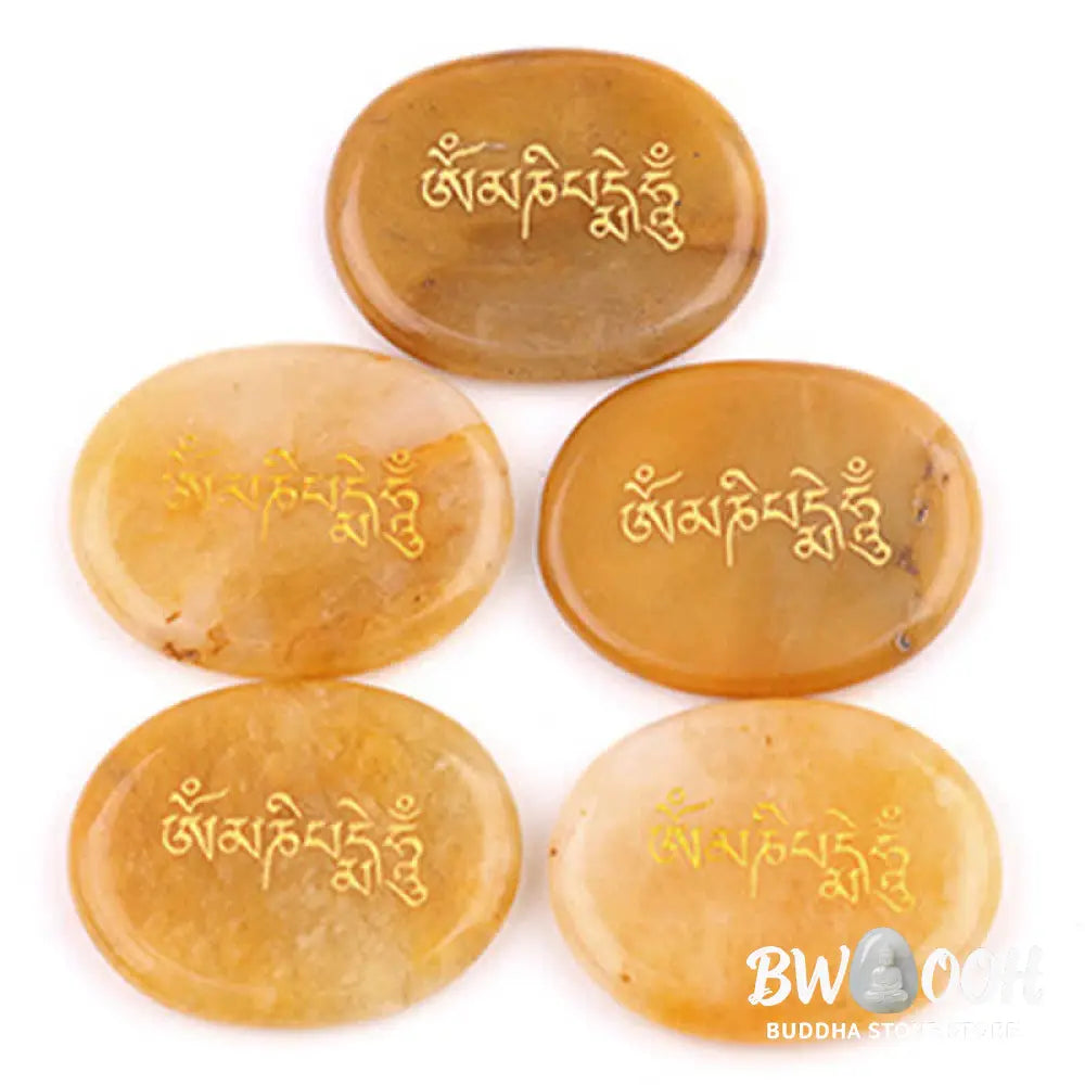 Buddha Stones Om Mani Padme Hum Amethyst Tiger Eye Palm Stone Crystal Decor 35*45mm - Crystal &amp; Stone Decor
