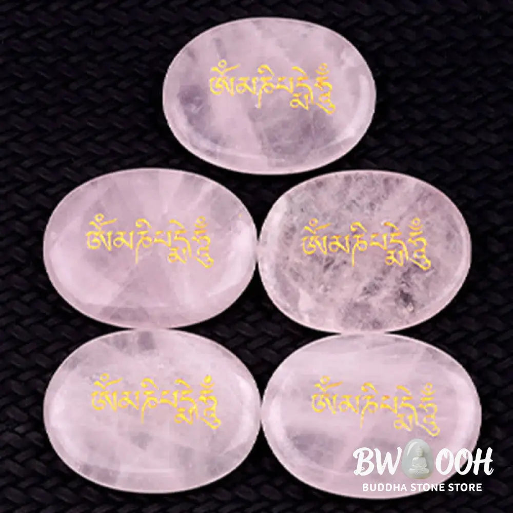 Buddha Stones Om Mani Padme Hum Amethyst Tiger Eye Palm Stone Crystal Decor 35*45mm - Crystal &amp; Stone Decor