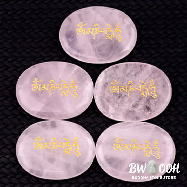 Buddha Stones Om Mani Padme Hum Amethyst Tiger Eye Palm Stone Crystal Decor 35*45mm - Crystal &amp; Stone Decor