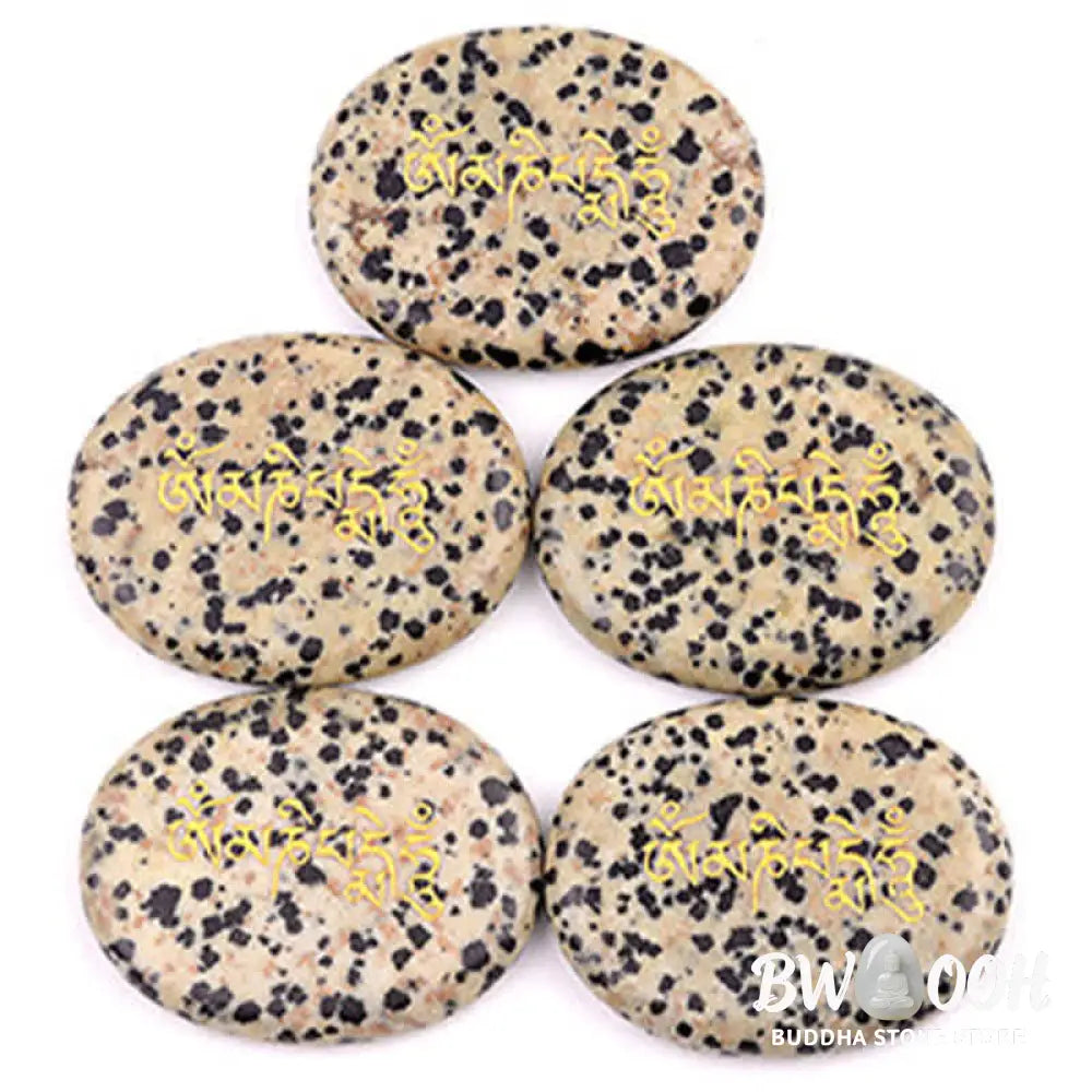 Buddha Stones Om Mani Padme Hum Amethyst Tiger Eye Palm Stone Crystal Decor 35*45mm - Crystal &amp; Stone Decor