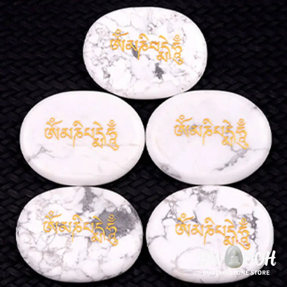Buddha Stones Om Mani Padme Hum Amethyst Tiger Eye Palm Stone Crystal Decor 35*45mm - Crystal &amp; Stone Decor