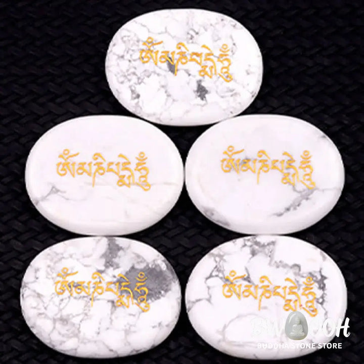 Buddha Stones Om Mani Padme Hum Amethyst Tiger Eye Palm Stone Crystal Decor 35*45mm - Crystal &amp; Stone Decor
