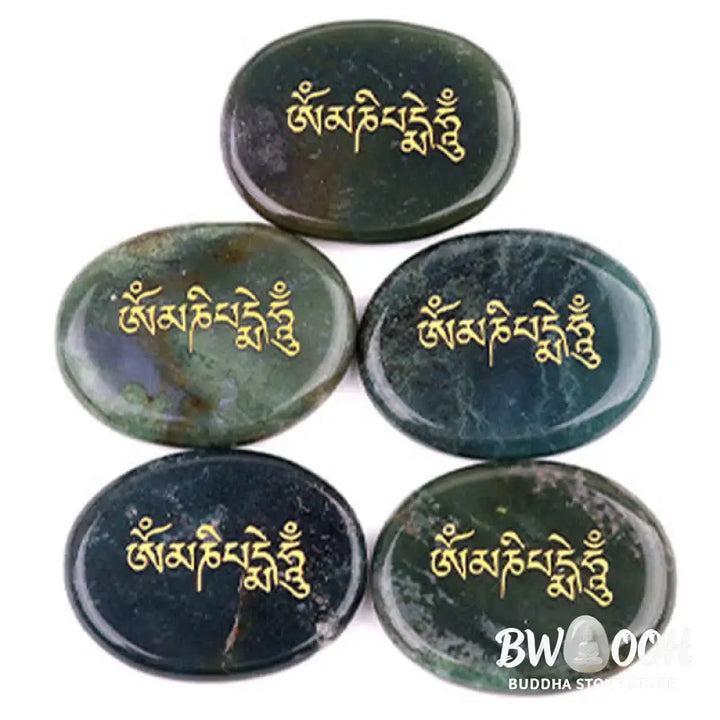 Buddha Stones Om Mani Padme Hum Amethyst Tiger Eye Palm Stone Crystal Decor 35*45mm - Crystal &amp; Stone Decor