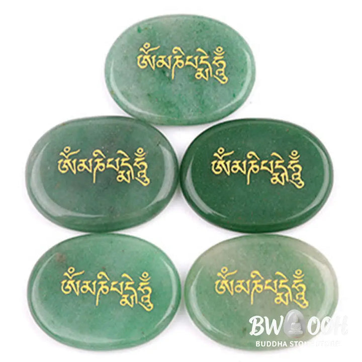 Buddha Stones Om Mani Padme Hum Amethyst Tiger Eye Palm Stone Crystal Decor 35*45mm - Crystal &amp; Stone Decor