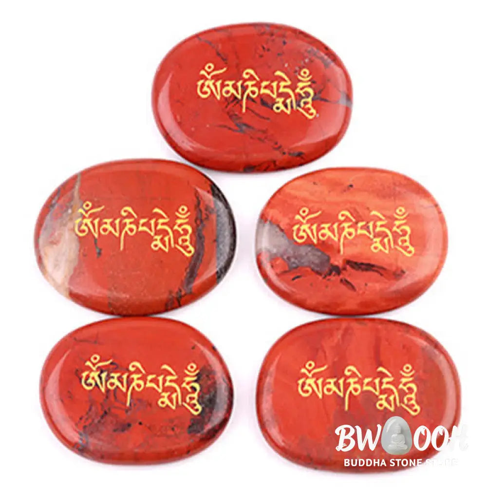 Buddha Stones Om Mani Padme Hum Amethyst Tiger Eye Palm Stone Crystal Decor 35*45mm - Crystal &amp; Stone Decor