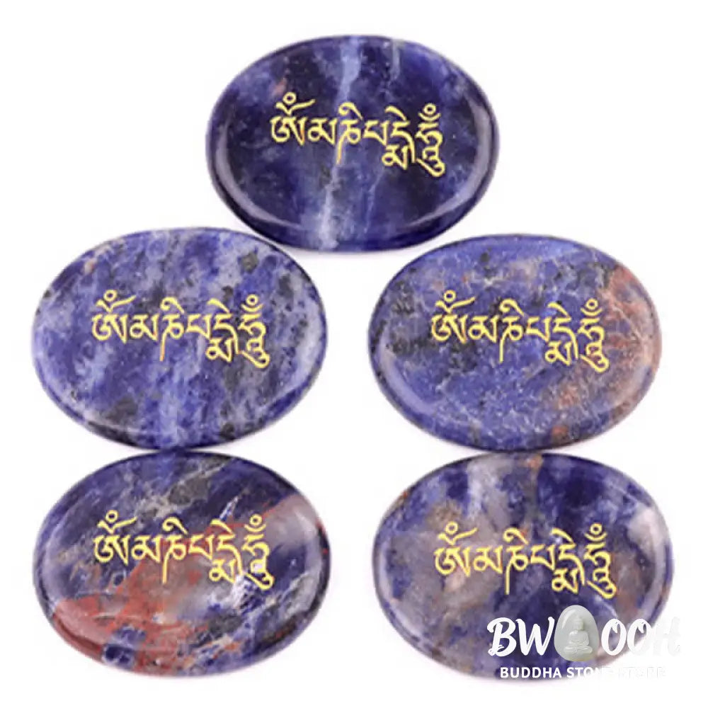 Buddha Stones Om Mani Padme Hum Amethyst Tiger Eye Palm Stone Crystal Decor 35*45mm - Crystal &amp; Stone Decor