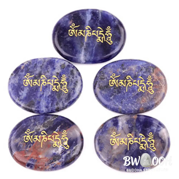 Buddha Stones Om Mani Padme Hum Amethyst Tiger Eye Palm Stone Crystal Decor 35*45mm - Crystal &amp; Stone Decor