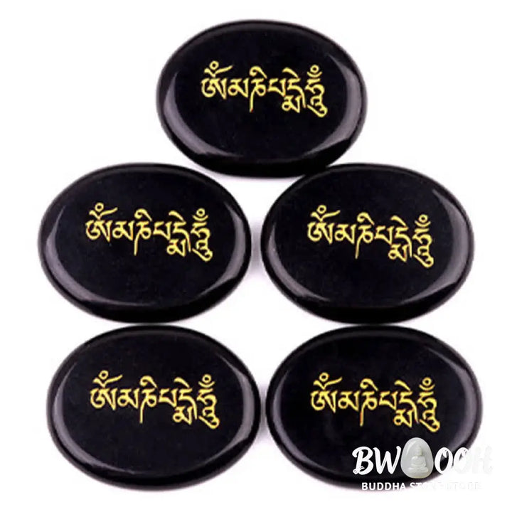 Buddha Stones Om Mani Padme Hum Amethyst Tiger Eye Palm Stone Crystal Decor 35*45mm - Crystal &amp; Stone Decor