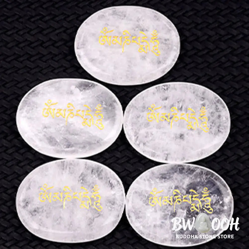 Buddha Stones Om Mani Padme Hum Amethyst Tiger Eye Palm Stone Crystal Decor 35*45mm - Crystal &amp; Stone Decor
