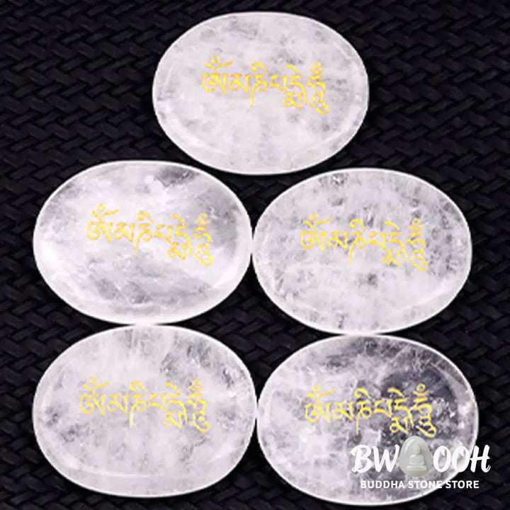 Buddha Stones Om Mani Padme Hum Amethyst Tiger Eye Palm Stone Crystal Decor 35*45mm - Crystal &amp; Stone Decor