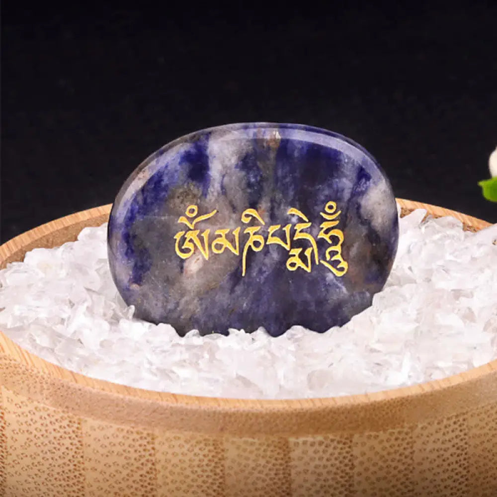 Buddha Stones Om Mani Padme Hum Amethyst Tiger Eye Palm Stone Crystal Decor 35*45mm - Natural Sodalite(Color May Vary)