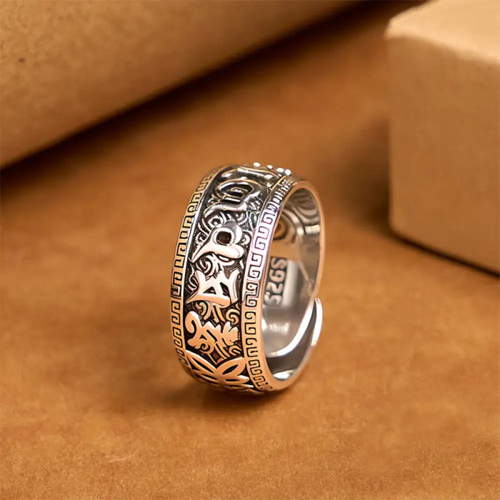 BWOOOH Om Mani Padme Hum Copper Adjustable Wealth Ring — Copper spiritual jewelry for spiritual healing and mindful living