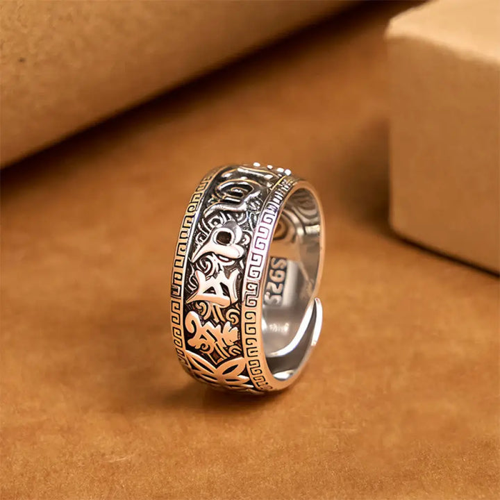 BWOOOH Om Mani Padme Hum Copper Adjustable Wealth Ring — Copper spiritual jewelry for spiritual healing and mindful living