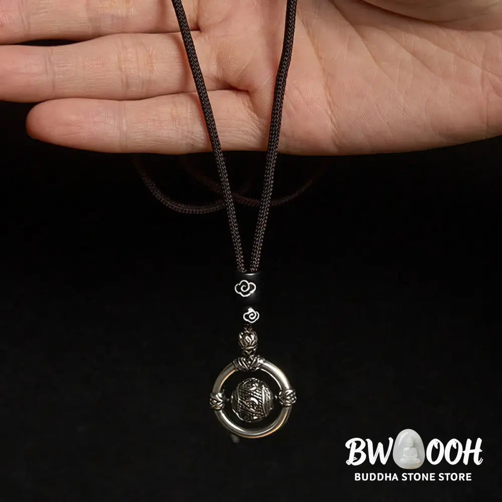 Buddha Stones Om Mani Padme Hum Copper Plated Silver Wealth Rotating Necklace Pendant - BWOOOH - Copper(Wealth ♥ Luck)