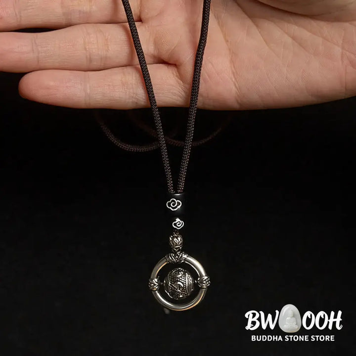 Buddha Stones Om Mani Padme Hum Copper Plated Silver Wealth Rotating Necklace Pendant - BWOOOH - Copper(Wealth ♥ Luck)