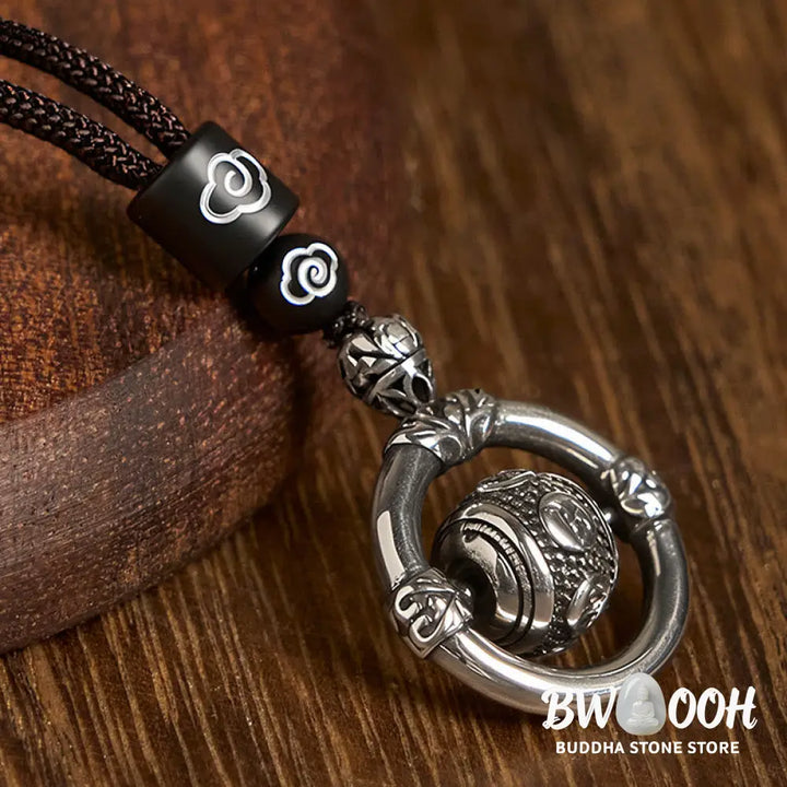 Buddha Stones Om Mani Padme Hum Copper Plated Silver Wealth Rotating Necklace Pendant - BWOOOH - Copper(Wealth ♥ Luck)
