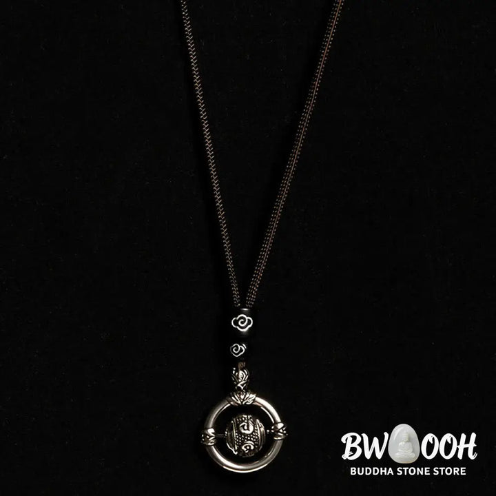 Buddha Stones Om Mani Padme Hum Copper Plated Silver Wealth Rotating Necklace Pendant - BWOOOH - Copper(Wealth ♥ Luck)