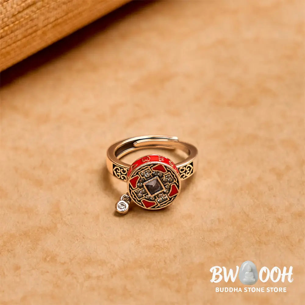 Buddha Stones Om Mani Padme Hum Copper Prayer Wheel Rotatable Wealth Ring - Copper(Wealth♥Luck) - Ring