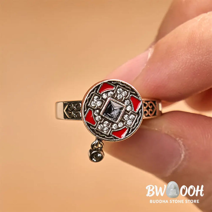 Buddha Stones Om Mani Padme Hum Copper Prayer Wheel Rotatable Wealth Ring - Copper(Wealth♥Luck) - Ring