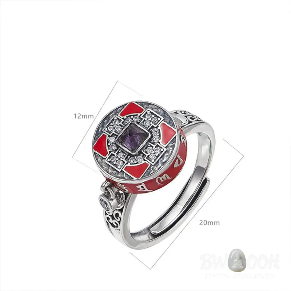 Buddha Stones Om Mani Padme Hum Copper Prayer Wheel Rotatable Wealth Ring - Copper(Wealth♥Luck) - Ring