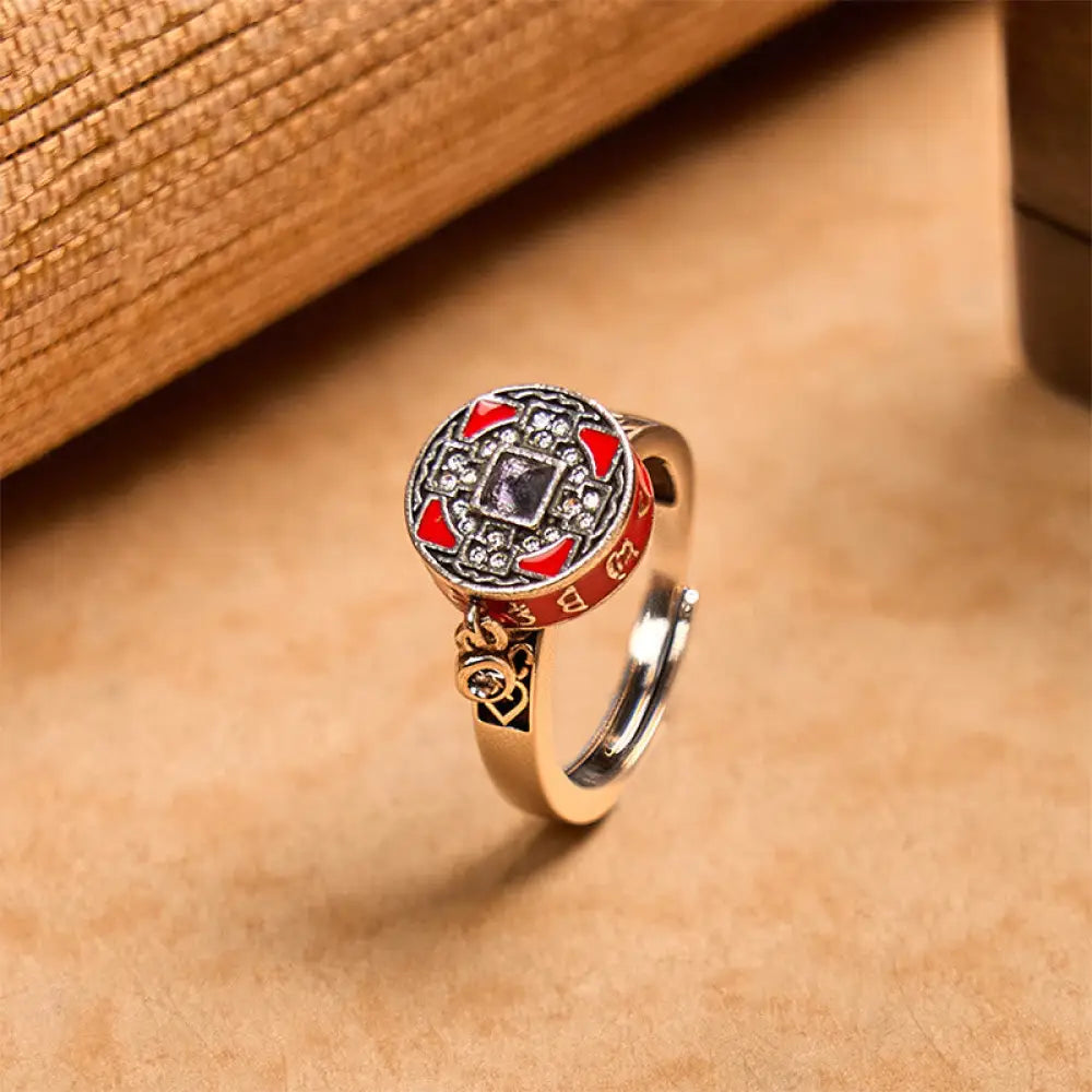 BWOOOH Om Mani Padme Hum Copper Prayer Wheel Rotatable Wealth Ring — Copper spiritual jewelry for spiritual healing and mi...