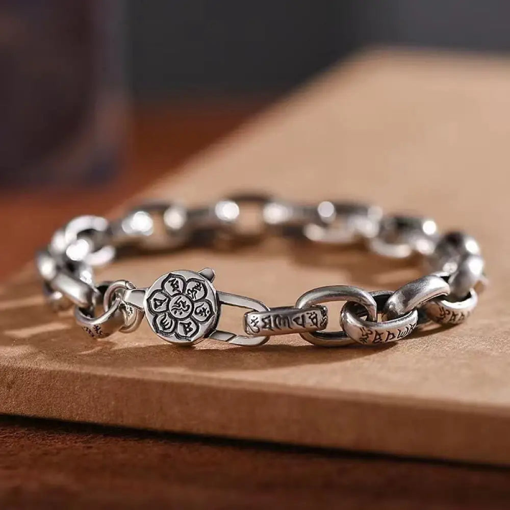BWOOOH Om Mani Padme Hum Double Dorje Copper Engraved Wisdom Bracelet - BWOOOH - 18cm fit wrist circumference: