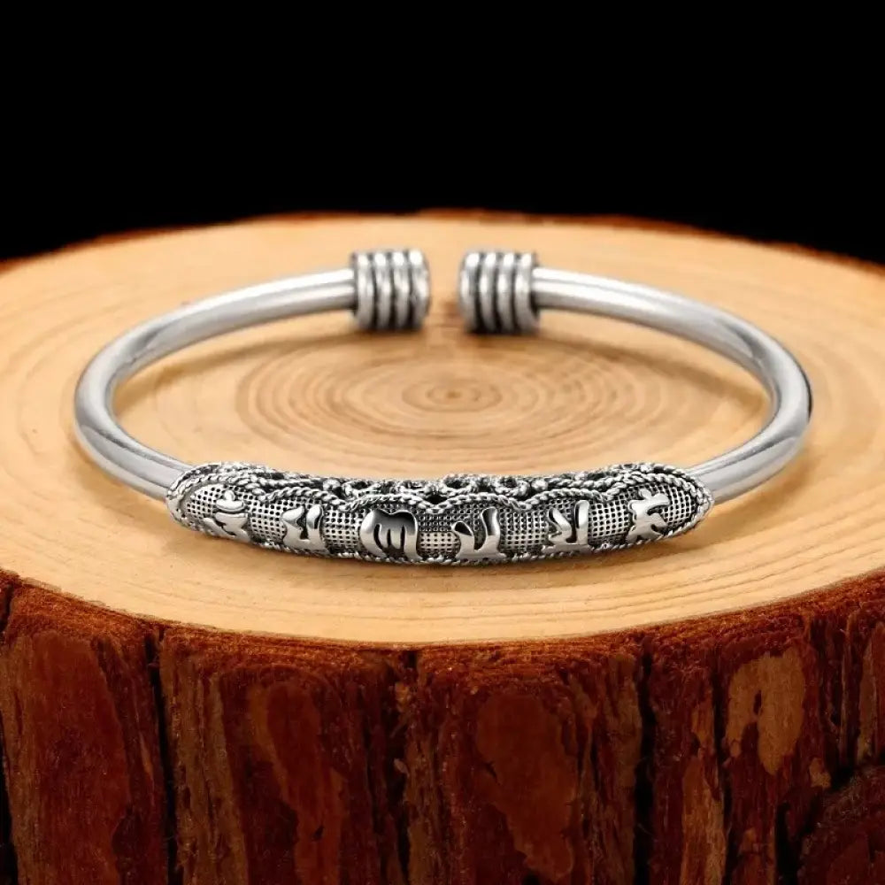 Buddha Stones Om Mani Padme Hum Engraved Peace Cuff Bracelet Bangle - Om Mani Padme Hum(Love♥Focus) - Bracelet Bangle