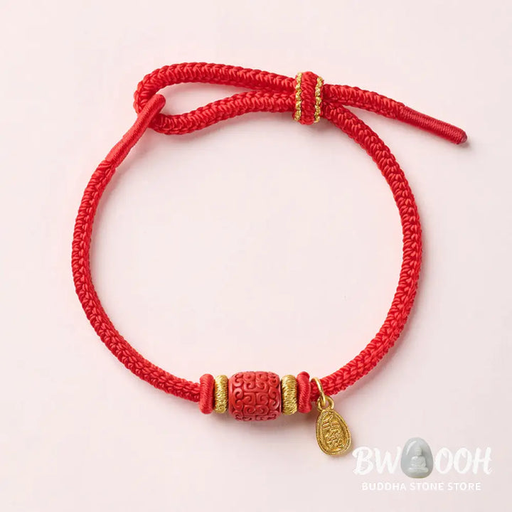 Buddha Stones Om Mani Padme Hum Fu Character Copper Red String Luck Bracelet - Bracelet