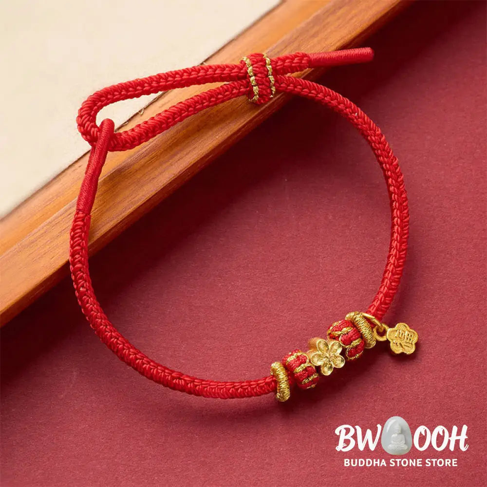 Buddha Stones Om Mani Padme Hum Fu Character Copper Red String Luck Bracelet - Bracelet