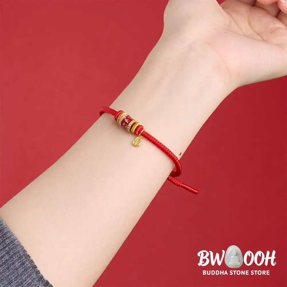 Buddha Stones Om Mani Padme Hum Fu Character Copper Red String Luck Bracelet - Bracelet