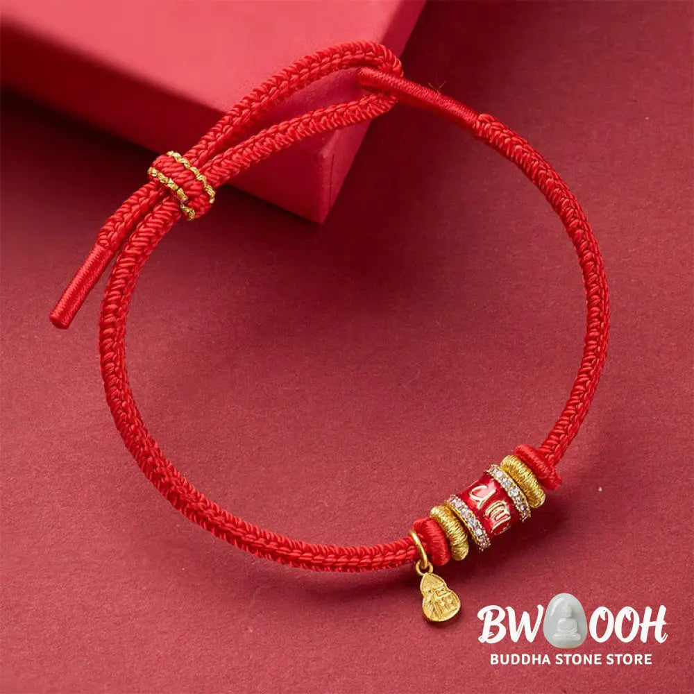 Buddha Stones Om Mani Padme Hum Fu Character Copper Red String Luck Bracelet - Bracelet