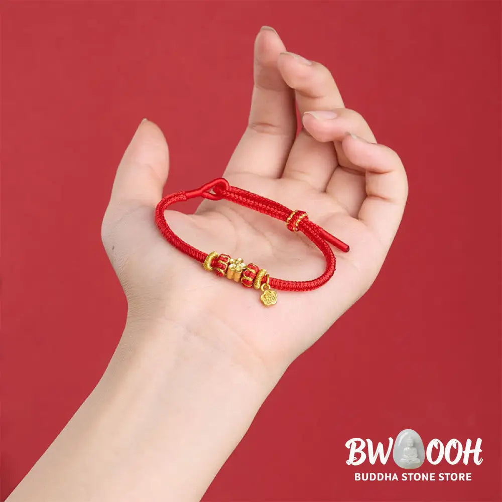 Buddha Stones Om Mani Padme Hum Fu Character Copper Red String Luck Bracelet - Bracelet