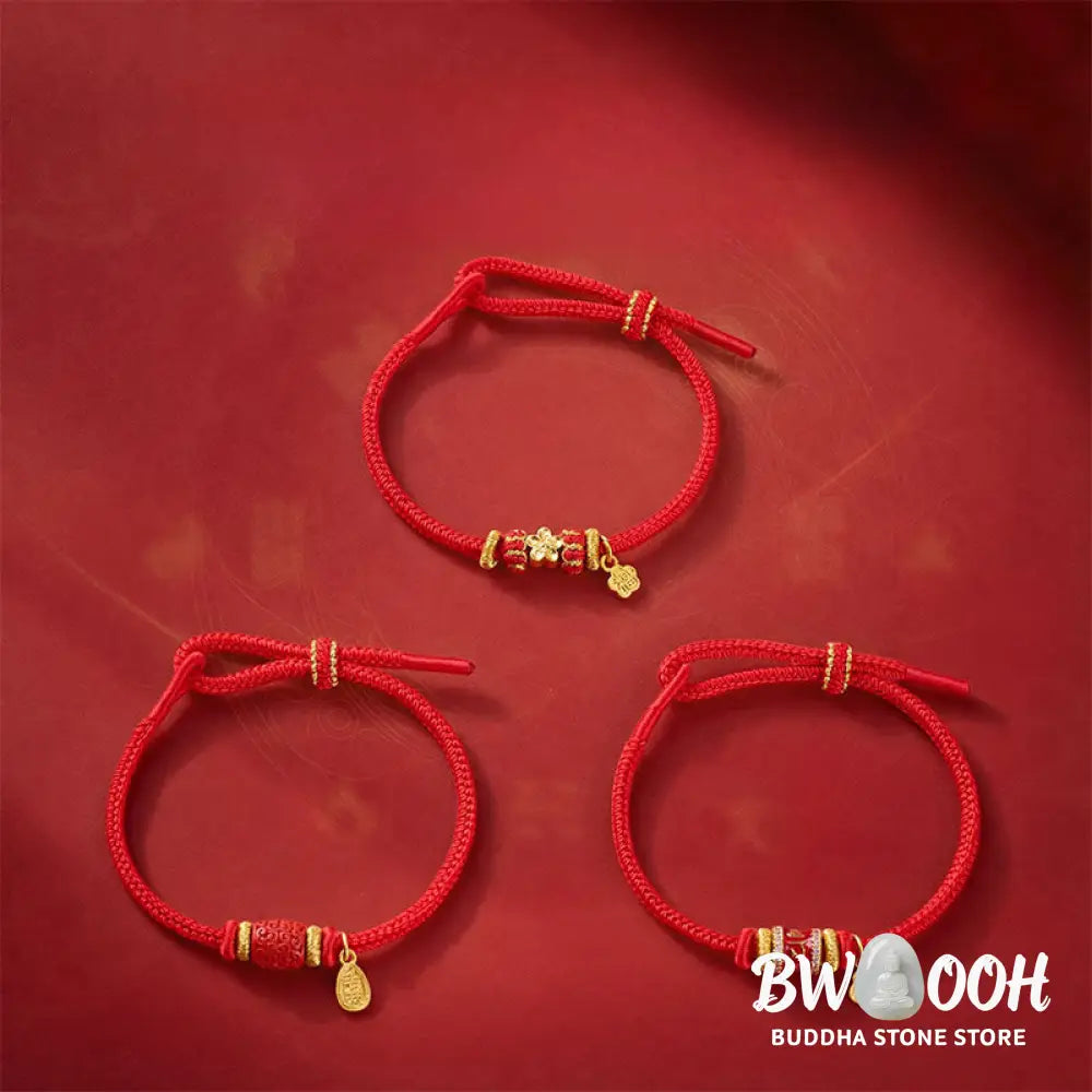 Buddha Stones Om Mani Padme Hum Fu Character Copper Red String Luck Bracelet - Bracelet