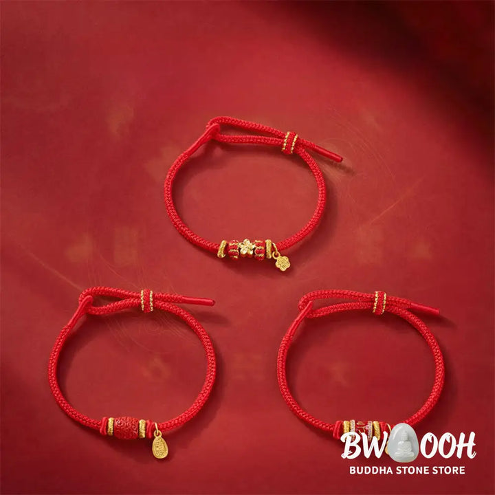Buddha Stones Om Mani Padme Hum Fu Character Copper Red String Luck Bracelet - Bracelet