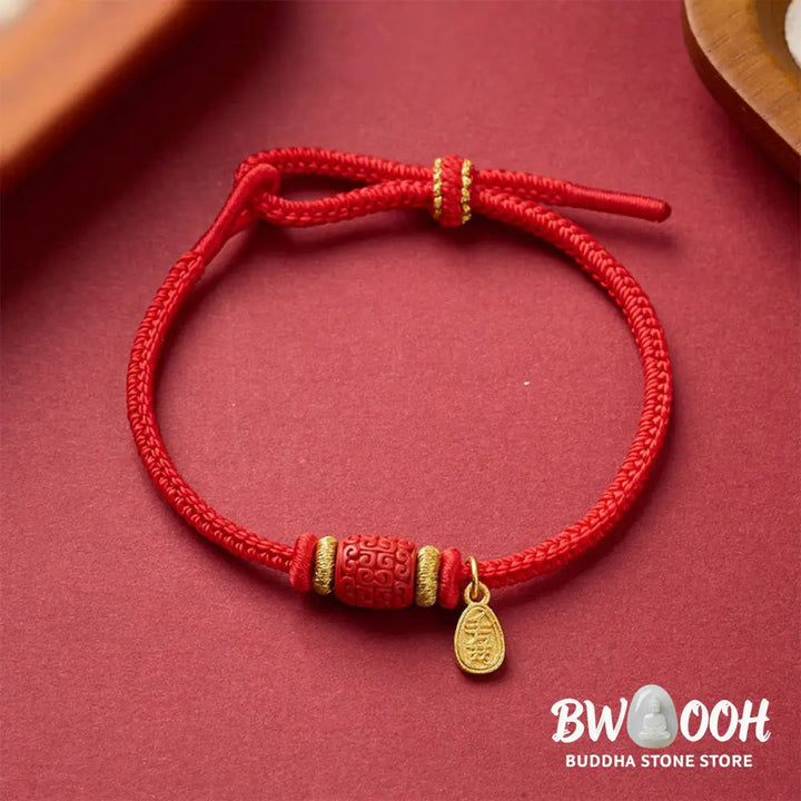Buddha Stones Om Mani Padme Hum Fu Character Copper Red String Luck Bracelet - Bracelet