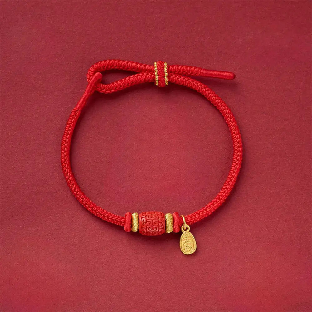 Buddha Stones Om Mani Padme Hum Fu Character Copper Red String Luck Bracelet - Copper Red String Cloud Pattern