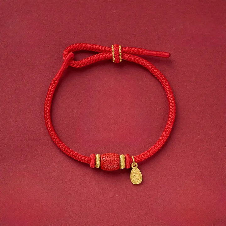 Buddha Stones Om Mani Padme Hum Fu Character Copper Red String Luck Bracelet - Copper Red String Cloud Pattern