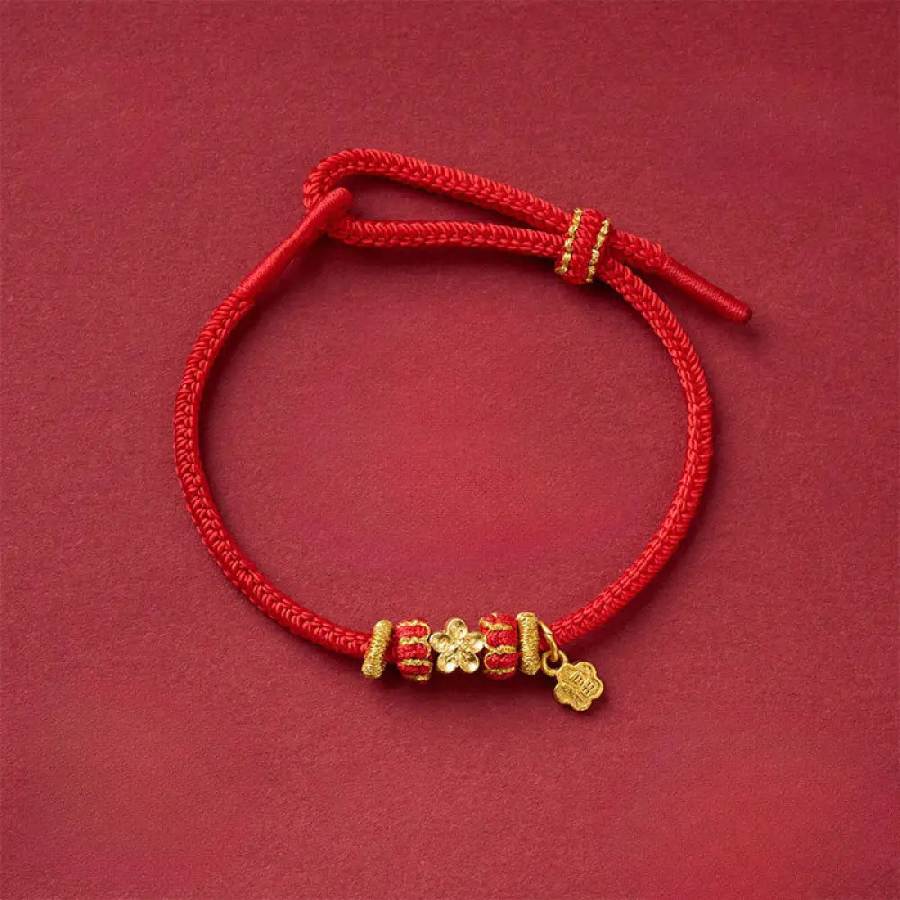 Buddha Stones Om Mani Padme Hum Fu Character Copper Red String Luck Bracelet - Copper Red String Peach Blossom(Wrist