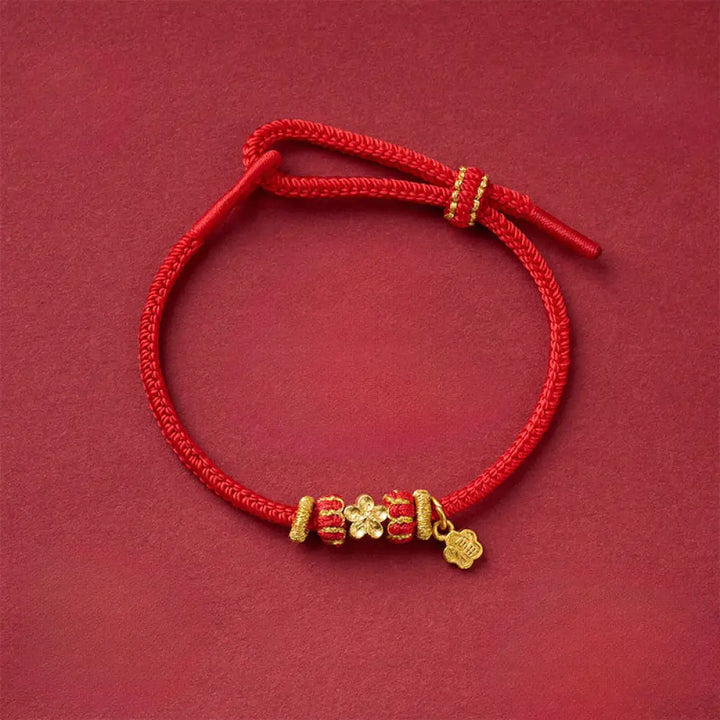 Buddha Stones Om Mani Padme Hum Fu Character Copper Red String Luck Bracelet - Copper Red String Peach Blossom(Wrist