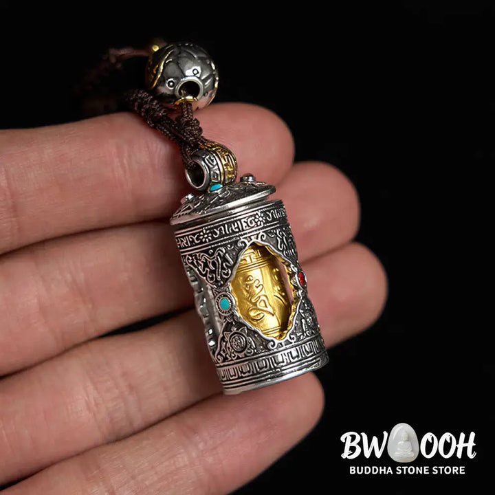 BWOOOH Om Mani Padme Hum Ghau Prayer Box Copper Plated Si