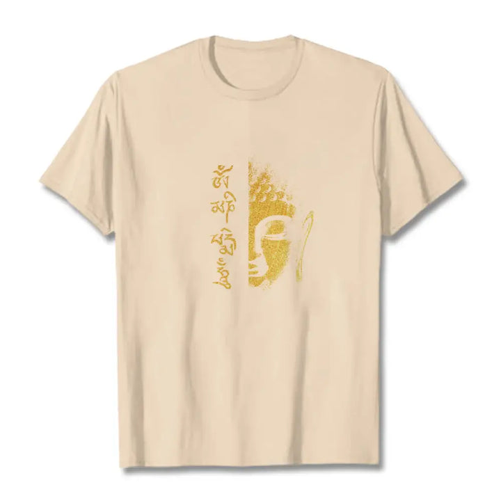 Buddha Stones Om Mani Padme Hum Golden Buddha Cotton Tee T-shirt - Bisque / S - T-Shirts